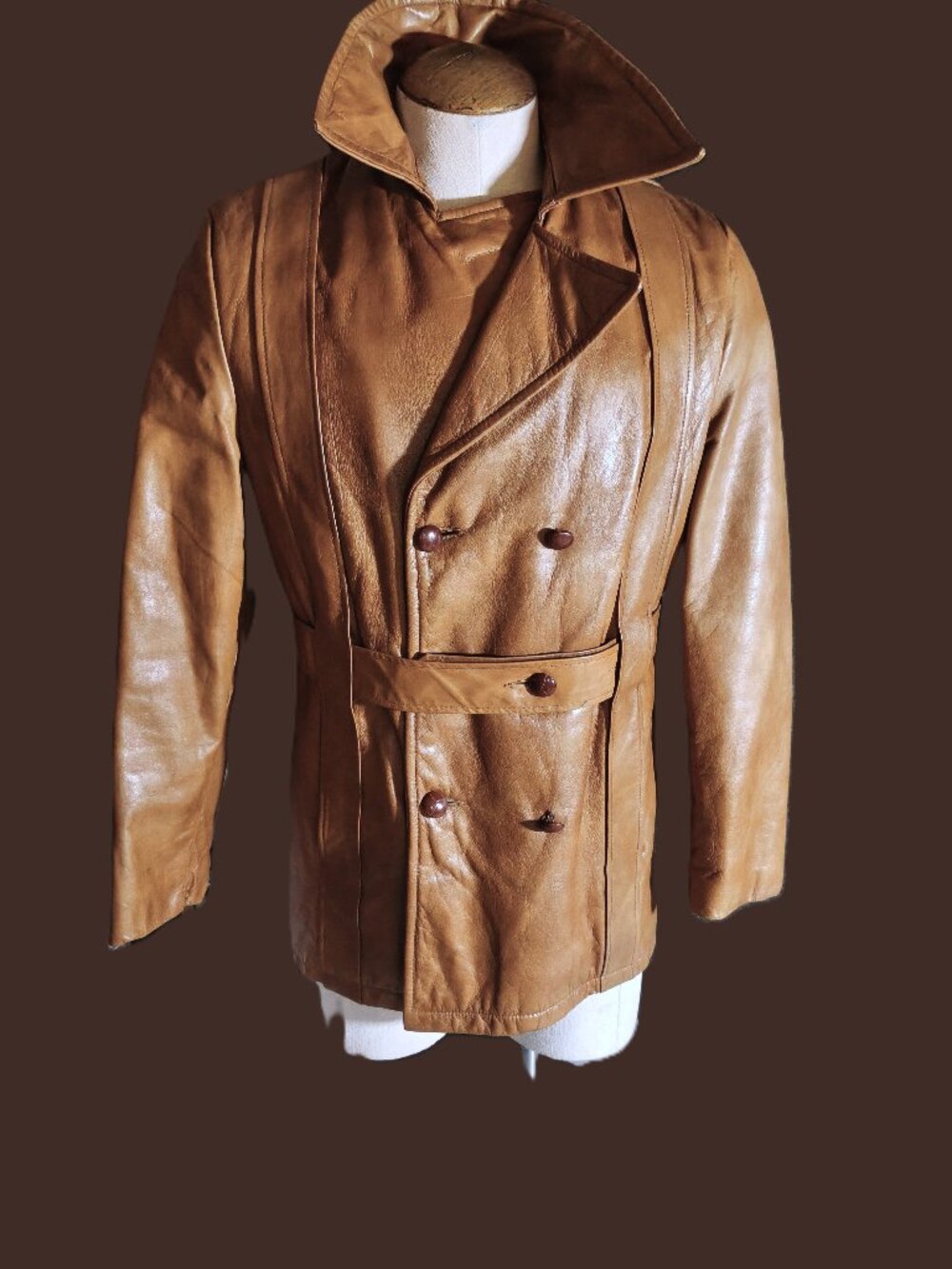 60's CAMPUS Tobacco Leather Shooting Style Jacket/ Men's Vintage Outerwear